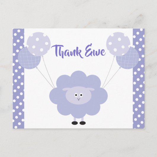 Carte Postale Agneau mou doux, Baby shower Merci (Devant)