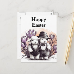 Carte Postale Agneaux de Pâques Vintages amusants en costume