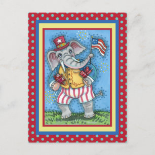CARTE POSTALE AGRÉABLE PATRIOTIQUE ÉLÉPHANT WAVANT DRAPEAU AMÉRI