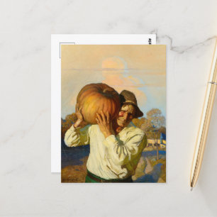 Carte Postale Agriculteur avec Citrouille par Newell Convers Wye