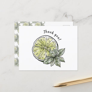 Carte Postale Agrumes Lime Fruit à l'aquarelle moderne Merci
