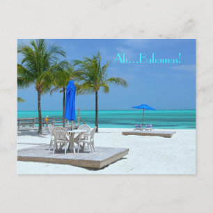 CARTE POSTALE "AH...BAHAMAS"EAU AQUAMARINE/SABLE BLANC/PALME