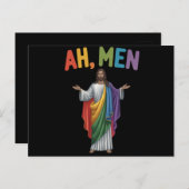 Carte Postale Ah Men Funny LGBT Gay pride Jesus Rainbow Flag (Devant / Derrière)