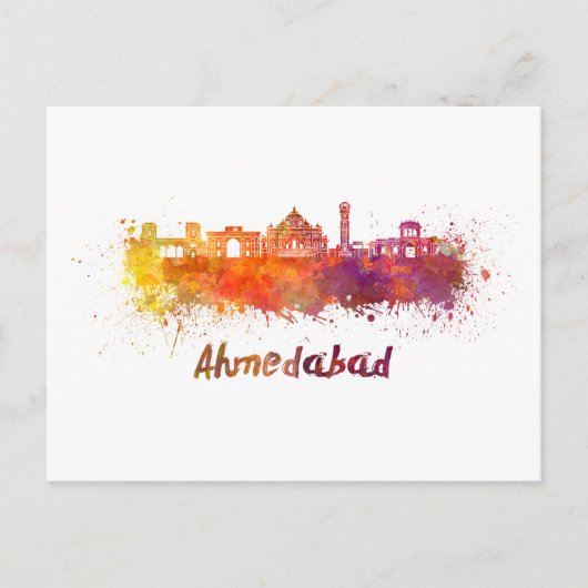 Carte Postale Ahmedabad skyline in watercolor (Devant)