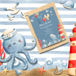 Carte Postale Ahoy C'est un Baby shower nautique bleu garçon<br><div class="desc">Adorable bleu profond océanique arrière - plan avec des éléments nautiques de poulpe,  ancres,  baleines,  vagues,  étoiles de mer et autres produits sucrés de mer contribuent à donner vie à ce design doux pour la douche bébé parfait garçon. 100% "satisfaction client avec "Zazzle" tous les jours.</div>