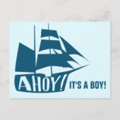 Carte Postale Ahoy c'est un garçon ! Bleu Nautique Thème Bébé Ph (Devant)