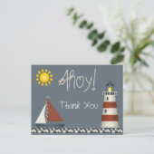 Carte postale Ahoy Sail Boat & Lighthouse Merci (Debout devant)