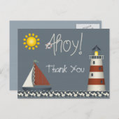 Carte postale Ahoy Sail Boat & Lighthouse Merci (Devant / Derrière)