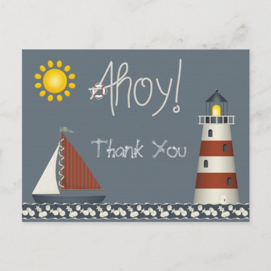 Carte postale Ahoy Sail Boat & Lighthouse Merci (Devant)
