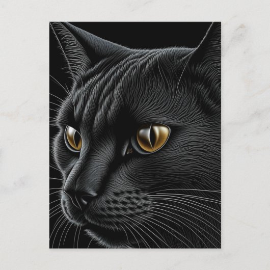 Carte Postale AI Chat noir avec yeux jaunes (Devant)