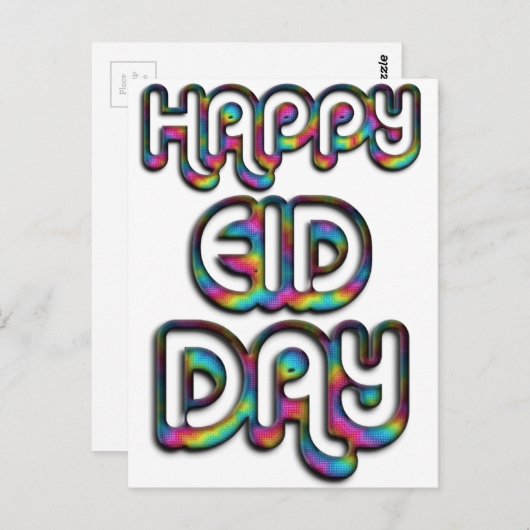 Carte Postale Aïd Moubarak Salutation Arc-en-ciel Typographie (Devant / Derrière)