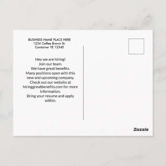 Carte Postale Aide Recherché maintenant l'embauche Appliquer Log (Dos)