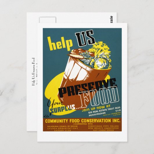 Carte Postale Aidez-nous à préserver la nourriture (Devant / Derrière)