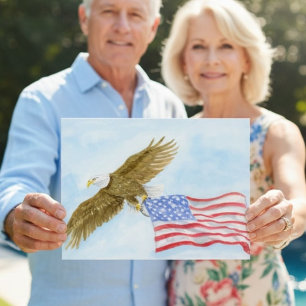Carte Postale Aigle chauve patriotique volant avec l'Amérique