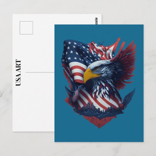 Carte Postale Aigle d'Art USA Rouge Blanc Bleu Patriotisme Liber (Devant / Derrière)