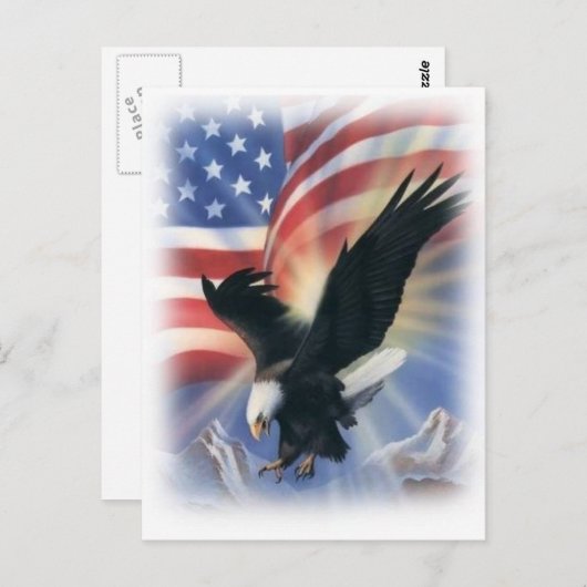 Carte Postale aigle en vol avec drapeau (Devant / Derrière)