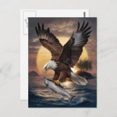 Carte Postale Aigle Magnifique Planant Au-Dessus d'un Poisson (Devant / Derrière)
