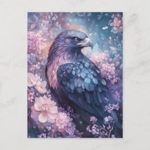 Carte Postale Aigle pourpre avec fleur rose et lavande