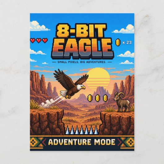 Carte Postale Aigle, Rétro Pixel Art 8-Bit (Devant)