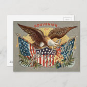 Carte Postale Aigle royal Drapeau américain Feu d'artifice Pétar (Devant / Derrière)