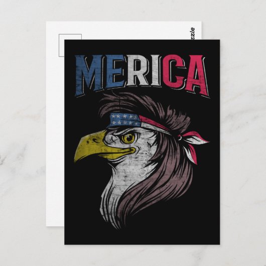 Carte Postale Aigle tondu Drapeau américain USA Oiseau Redneck 4 (Devant / Derrière)