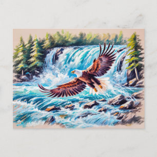 Carte Postale Aigle volant devant la cascade Pastel Chalk