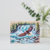 Carte Postale Aigle volant devant la cascade Pastel Chalk (Debout devant)