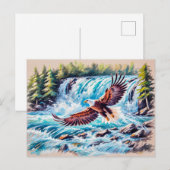 Carte Postale Aigle volant devant la cascade Pastel Chalk (Devant / Derrière)