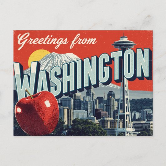 Carte Postale Aiguille de l'espace de Washington Seattle Pomme (Devant)
