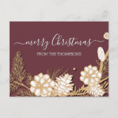 Carte Postale Aiguilles De Pins D'Or Faux Sur Rose Mauve (Devant)