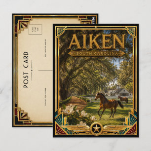 Carte Postale Aiken Caroline du Sud Art Déco doré d'époque