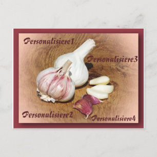 Carte Postale ail violet sur une planche de chêne, personnaliser