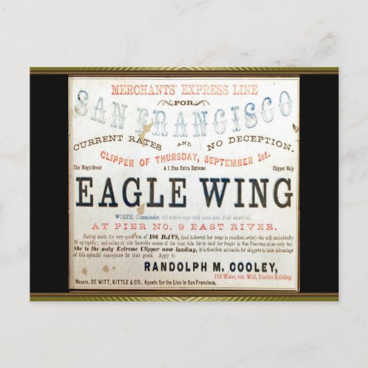 Carte Postale Aile d'aigle Clipper voile (Devant)