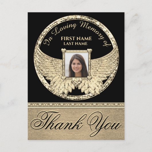 Carte Postale Ailes d'ange en or Merci (Devant)