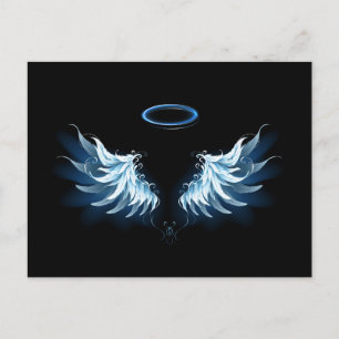 Carte Postale Ailes d'angle brillant bleu sur arrière - plan noi