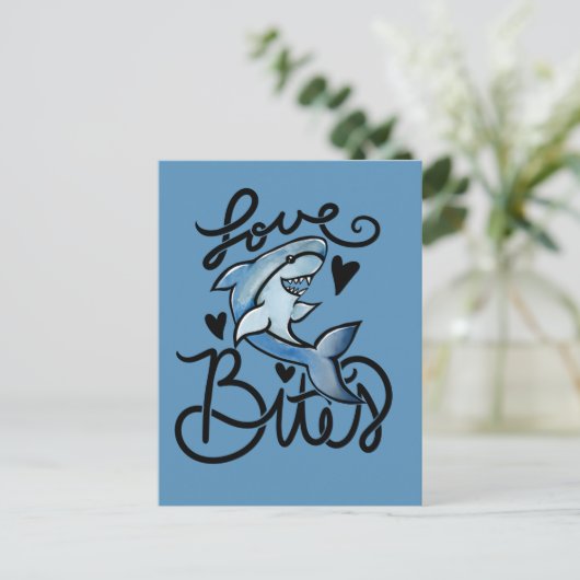 Carte Postale Aime BITES drôle Saint Valentin Requin (Debout devant)