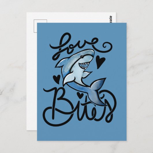 Carte Postale Aime BITES drôle Saint Valentin Requin (Devant / Derrière)