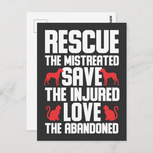 Carte Postale Aimer les chiens et les chats Sensibilisation au s (Devant / Derrière)