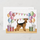 Carte Postale Airedale Terrier Anniversaire Coloré Pastel (Devant / Derrière)