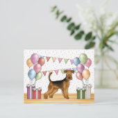 Carte Postale Airedale Terrier Anniversaire Joyeux Pastel (Debout devant)