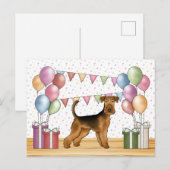 Carte Postale Airedale Terrier Anniversaire Joyeux Pastel (Devant / Derrière)