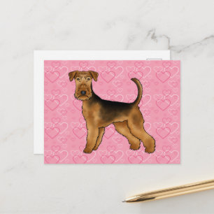 Carte Postale Airedale Terrier Chien Aimer Avec Motif Coeur Rose