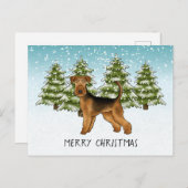 Carte Postale Airedale Terrier Chien Snowy Winter Forest Festive (Devant / Derrière)