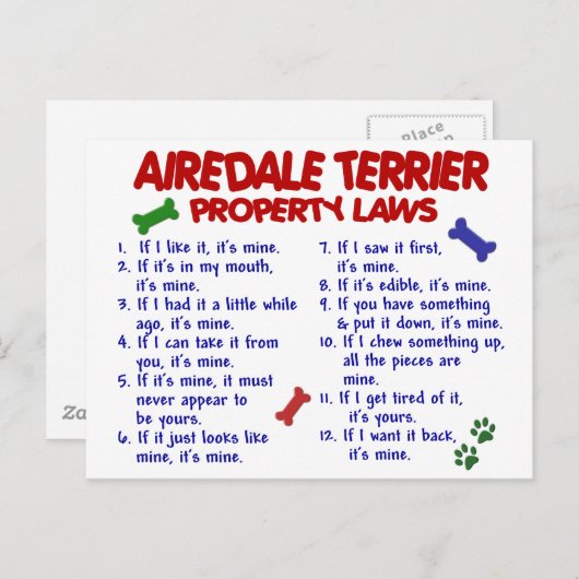 Carte Postale AIREDALE TERRIER Lois sur la propriété 2 (Devant / Derrière)