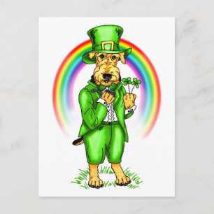 Carte Postale Airedale Terrier St. Patrick's Day Leprechaun