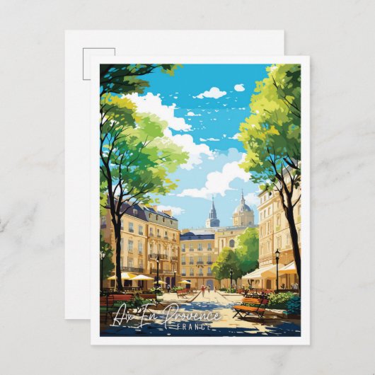 Carte Postale Aix En Provence France illustration de voyage vint (Devant / Derrière)