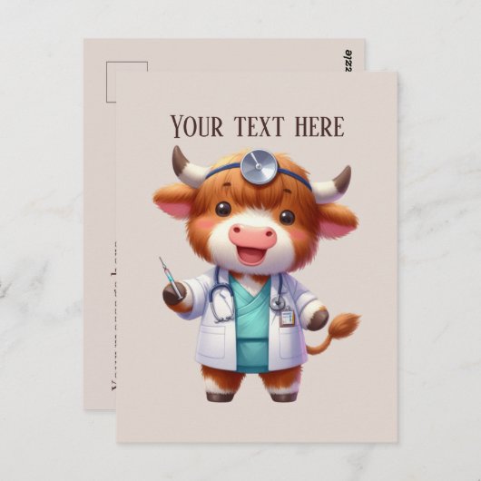 Carte Postale Ajouter le texte n'importe quel usage Vache infirm (Devant / Derrière)