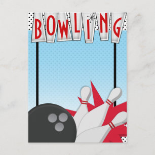 Carte Postale AJOUTER TEXTE Événement de nuit de bowling rétro v