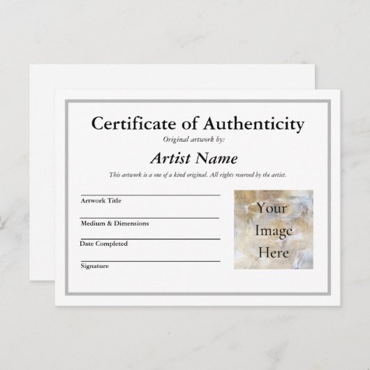 Carte Postale Ajouter une photo d'art Certificat d'authenticité  (Devant / Derrière)