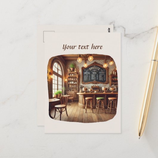 Carte Postale Ajouter votre café texte (Devant/Arrière en situation)